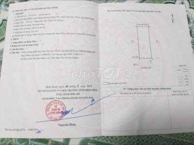 BÁN ĐẤT 2MT ODT SỔ HỒNG RIÊNG TT QUY NHƠN