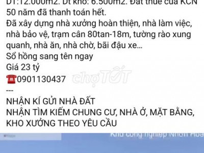 Cần bán kho xưởng KCN Nhơn Hoà, An Nhơn, Bình Định. .DT:12.000m2