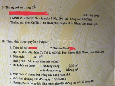 Bán đất vườn tdt 98m giá 29tr