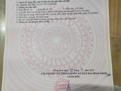 Đất hơn 1000m2 ngay trung tâm cầu Bồng Sơn