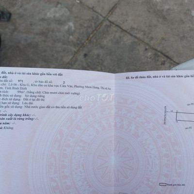 Đất kdc Cẩm Văn thị xã An Nhơn sổ hồng riêng 100m2