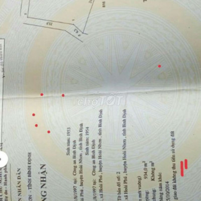 Tdt 934m đất hàng năm .giá 190tr