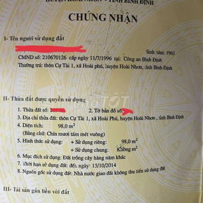 Bán đất vườn tdt 98m giá 29tr