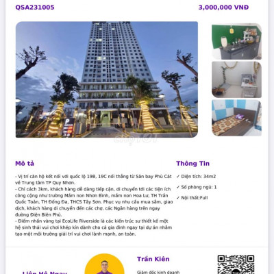 Cho thuê căn hộ Ecolife Quy Nhơn giá 3 triệu