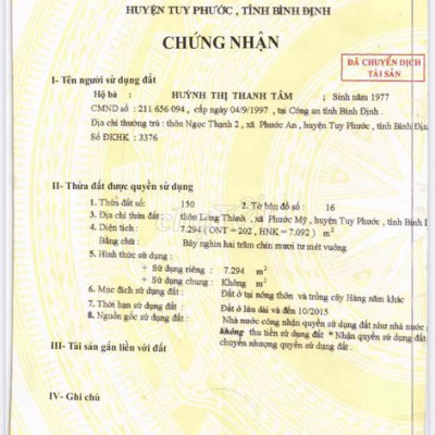 bán nhà và đất trục đường chính thôn Long Thành, xã Phước Mỹ, Quy Nhơn