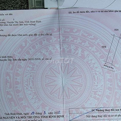 Gia đình cần bán lô đất thổ cư gần Trường mẫu giáo Bình Tường, Tây Sơn