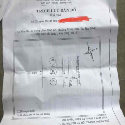 cần ra đi lô đất 45m2 khu chợ Dinh, TP quy nhơn