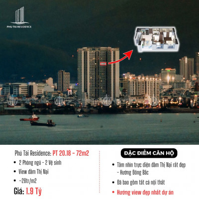 Căn hộ quy nhơn giá 1ty9 2PN full nội thất view đầm thị nại