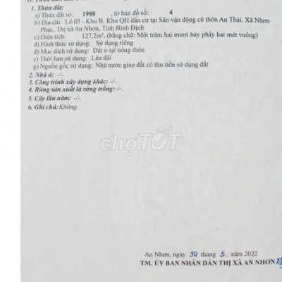 Bán lô đất tại khu QH dân cư tại sân vận động cũ thôn An Thái