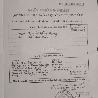 CHÍNH CHỦ CẦN BÁN NHÀ MẶT TIỀN ĐOÀN NGUYỄN TUẤN , QUANG TRUNG QUY NHƠN