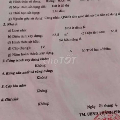 Bán nhà mặt tiền Hoàng Hoa Thám, Quy Nhơn, Bình Định