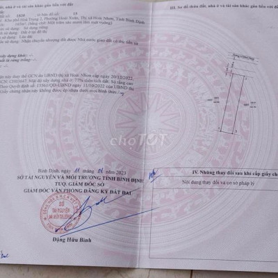 Đất ở sổ đỏ 165m2 đường lê đình chính thị xã hoài nhơn