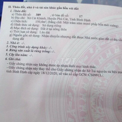 Bán đất khu Thắng Kiên Phù Cát