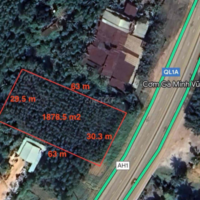 Đất sổ hồng diện tích 1878,5 m2, mặt tiền rộng 30,3m Quốc Lộ 1A