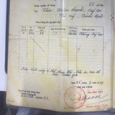 Đất sổ đỏ mặt chính ra biển,thổ cư 88m2 xã mỹ an phù mỹ