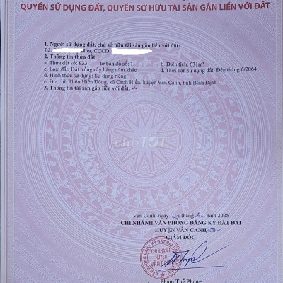 CHÍNH CHỦ BÁN ĐẤT + NHÀ Ở CÓ ĐẤT Ở XÃ CANH HIỂN