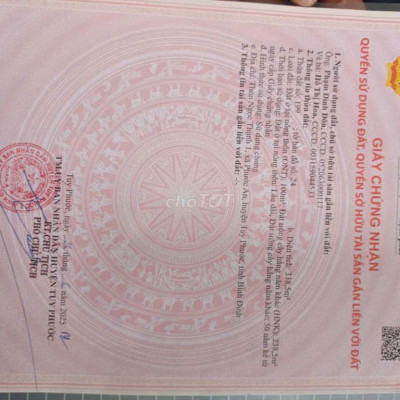 Đất sổ đỏ 100m thổ cư. Xã Phước An- Huyện Tuy Phước- Tỉnh Bình Định