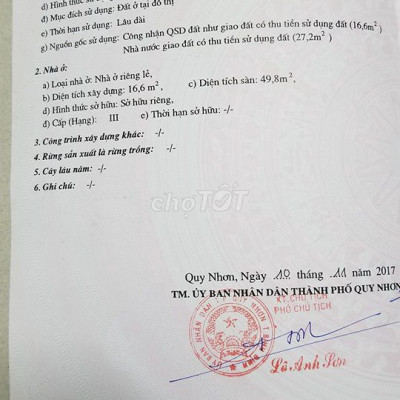 Bán sổ hồng-mặt tiền 5,3 tỷ số 90 TrầnCaoVân, Qui Nhơn 1 trệt+2 lầu